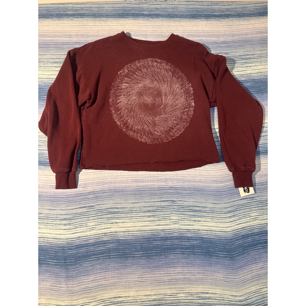Upcycled One of One Sun Block Print Cropped Sweatshirt Burgundy XXS